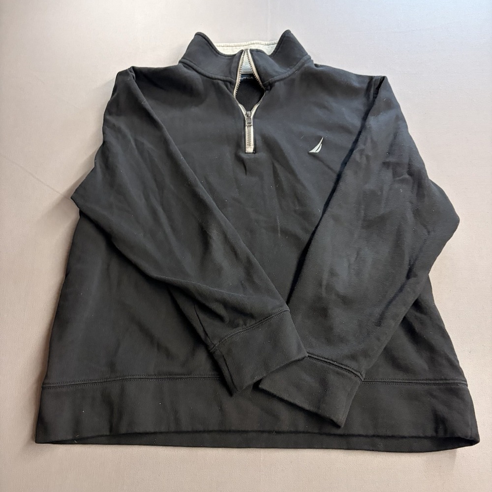 Nautica Mens Large Black Quarter Zip Pullover Sweatshirt J Class Logo